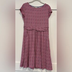 Boden Pink and Blue Geometric Cap-Sleeve Midi Dress